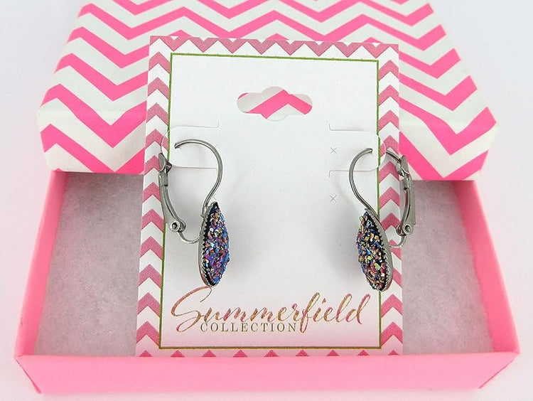 Summerfield Collection Hematite-tone Unicorn Tear Faux Druzy Stone Lever-back Drop Earrings 12mm