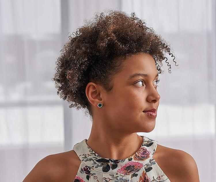 Summerfield Collection Silver-tone Dark Green Blue Color Shift Glitter Glass Stud Earrings Hand-painted 8mm