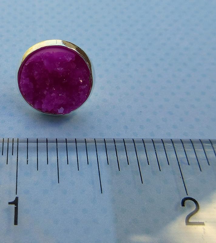 Summerfield Collection Silver-tone Faux Druzy Stone Stud Earrings 12mm (Magenta)
