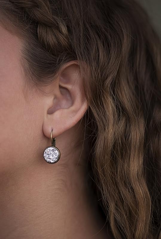 Summerfield Collection Antiqued Gold-tone Silver Faux Druzy Stone Lever-back Drop Earrings 12mm