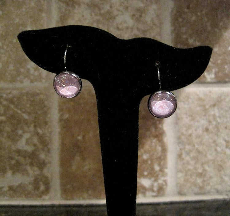 Summerfield Collection Hematite-Tone Lilac Purple Glitter Glass Lever-back Drop Galaxy Earrings Hand-painted