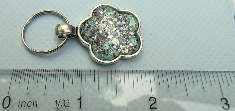 Summerfield Collection Antiqued Silver-tone Mint Green Glitter Glass Flower Keychain Hand-painted