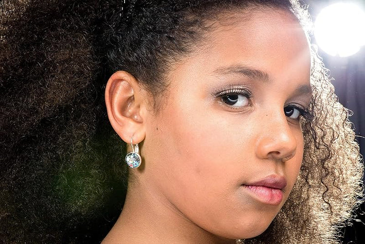 Summerfield Collection Silver-tone Black and Multi-Color Confetti Glitter Glass Drop Earrings Leverback Hand-painted