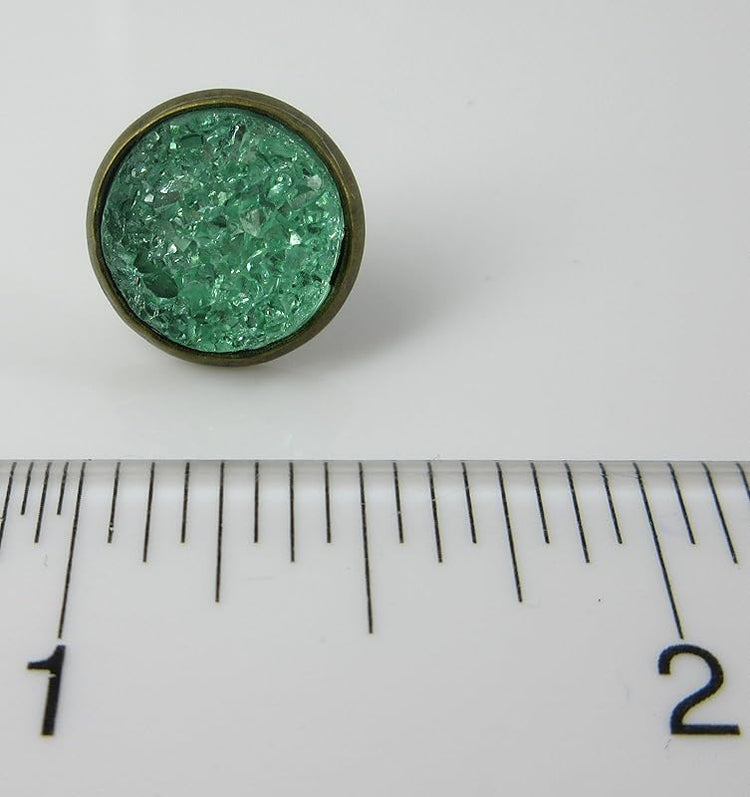 Summerfield Collection Trio Stud Earrings Seafoam Clear AB Faux Druzy Stone Yellow Mermaid Scale Set 12mm