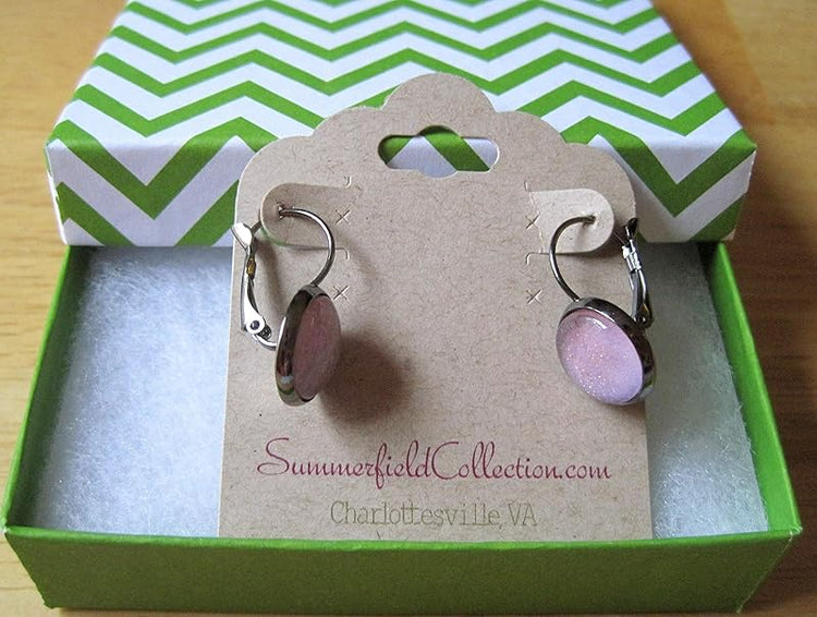 Summerfield Collection Hematite-Tone Lilac Purple Glitter Glass Lever-back Drop Galaxy Earrings Hand-painted