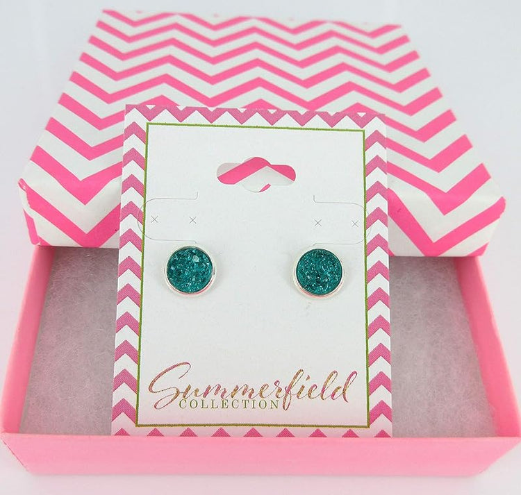 Summerfield Collection Silver-tone Caribbean Blue Faux Druzy Stone Stud Earrings (8mm)