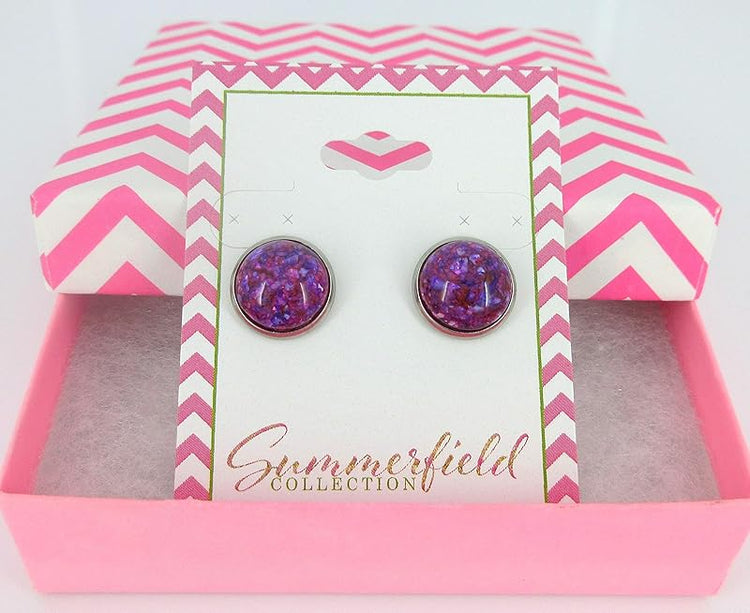 Summerfield Collection Stainless Steel Faux Shell Stud Earrings 12mm (Magenta Purple)
