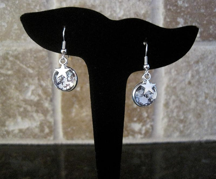 Summerfield Collection Silver-tone Purple and White Glitter Glass Star Charm Galaxy Dangle Earrings