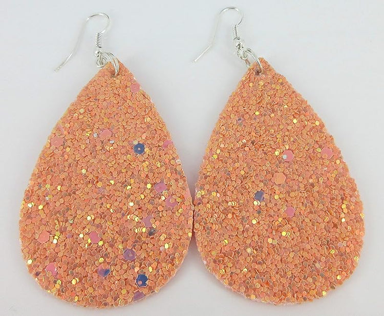 Summerfield Collection Silver-tone Glitter Faux Leather Large Teardrop Dangle Earrings (Pink)