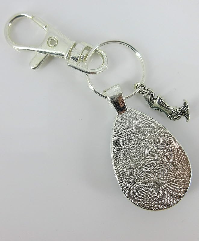 Summerfield Collection Silver-tone Mermaid Charm Glitter Glass Teardrop Keychain Hand-painted