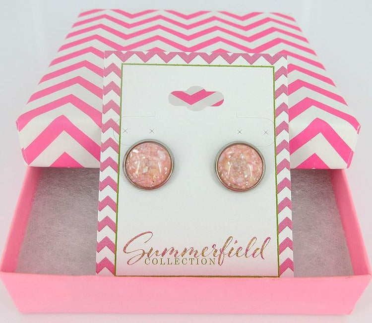 Summerfield Collection Stainless Steel Faux Shell Stud Earrings 12mm (Blush Pink)