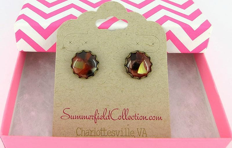 Summerfield Collection Antiqued Gold-tone Faux Tortoise Shell Resin Stud Earrings 12mm