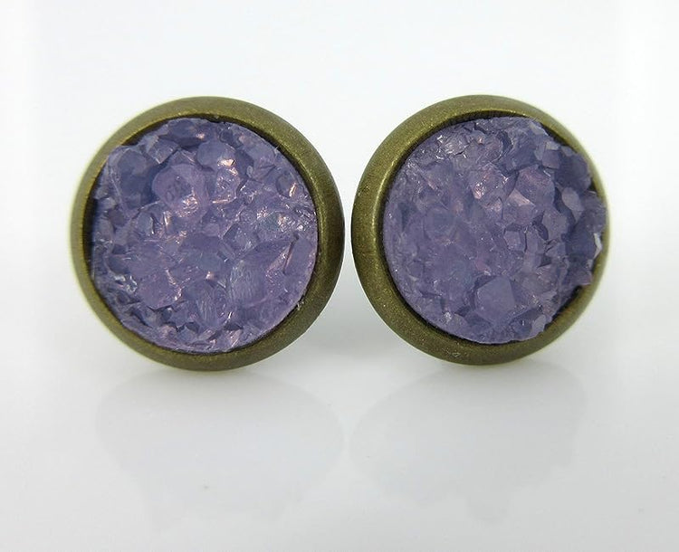 Summerfield Collection Duo Antiqued Gold-tone Red and Purple Faux Druzy Stone Stud Earrings 8mm Set