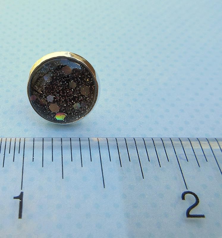 Summerfield Collection Silver-tone Black Holographic Glitter Glass Galaxy Stud Earrings Hand-painted 12mm