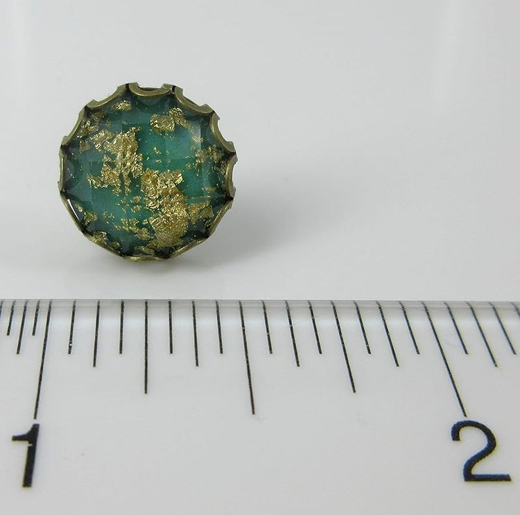 Summerfield Collection Antiqued Gold-tone Faceted Resin Leaf Foil Stud Earrings 12mm (Mint Green)