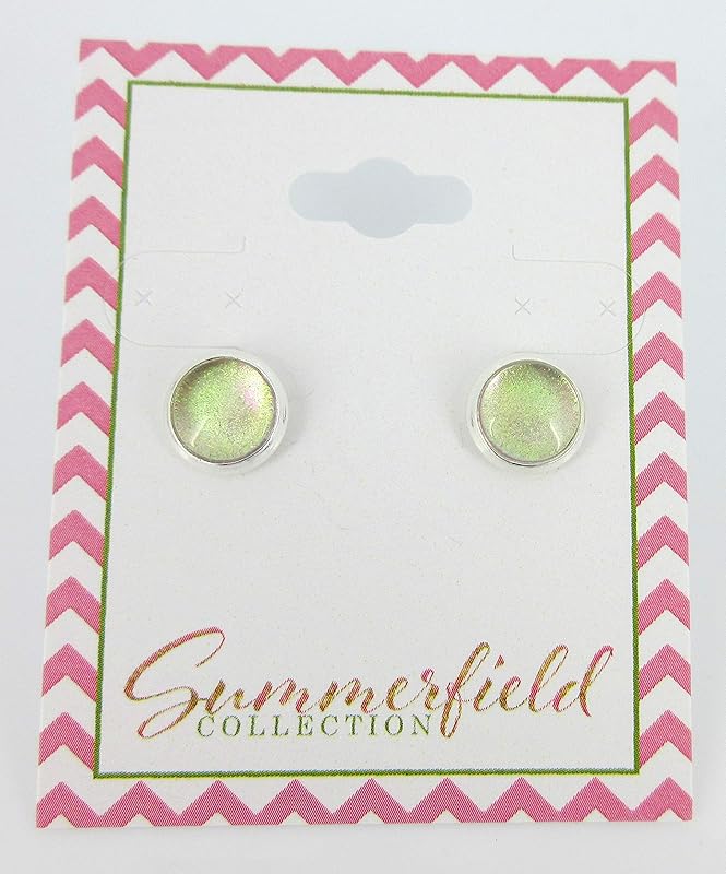 Summerfield Collection Silver-tone Nude Pink Color Shift Glitter Glass Stud Earrings Hand-painted 8mm