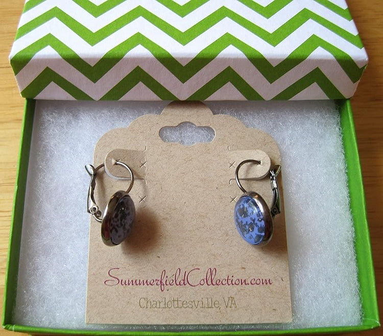 Summerfield Collection Hematite-tone Cornflower Blue Flake Glitter Glass Lever-back Drop Earrings Hand-painted