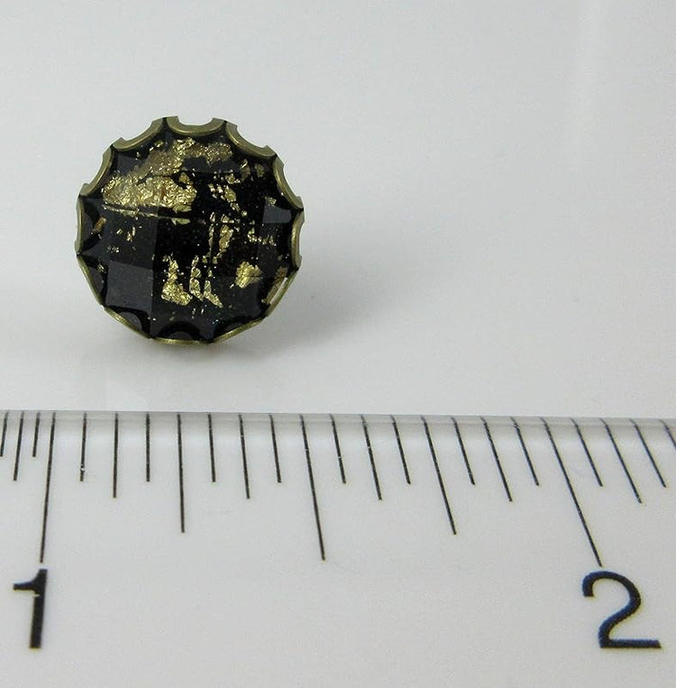 Summerfield Collection Antiqued Gold-tone Faceted Resin Leaf Foil Stud Earrings 12mm (Black)