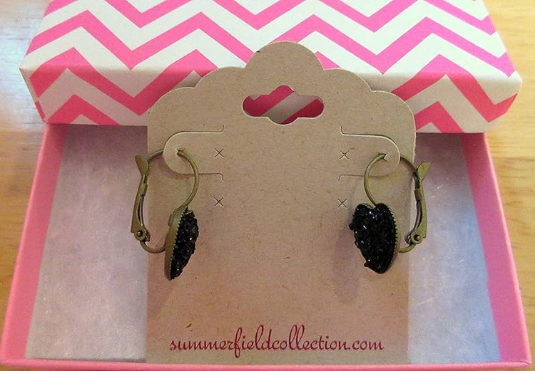 Summerfield Collection Antiqued Gold-tone Black Heart Faux Druzy Stone Lever-back Drop Earrings 12mm