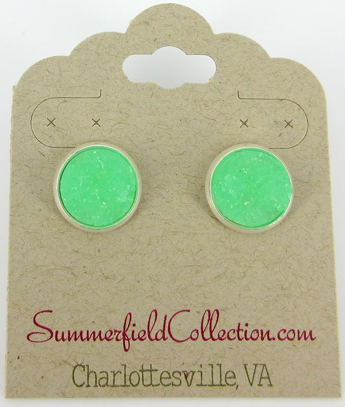 Summerfield Collection Silver-tone Faux Druzy Stone Stud Earrings 12mm (Mint Green)