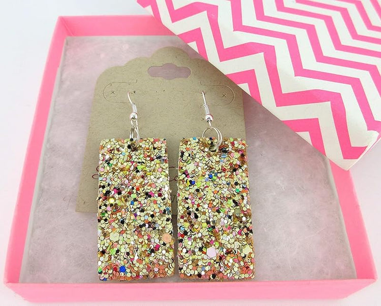 Summerfield Collection Silver-tone Glitter Faux Leather Large Rectangle Dangle Earrings (Gold and Rainbow)