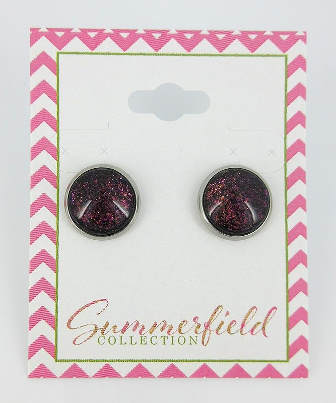 Summerfield Collection Stainless Steel Black Rainbow Duochrome Glitter Glass Galaxy Stud Earrings 12"