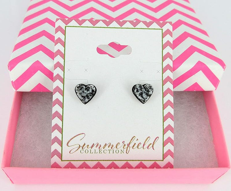 Summerfield Collection Stainless Steel Faux Granite Stone Acrylic Heart Stud Earrings 8mm