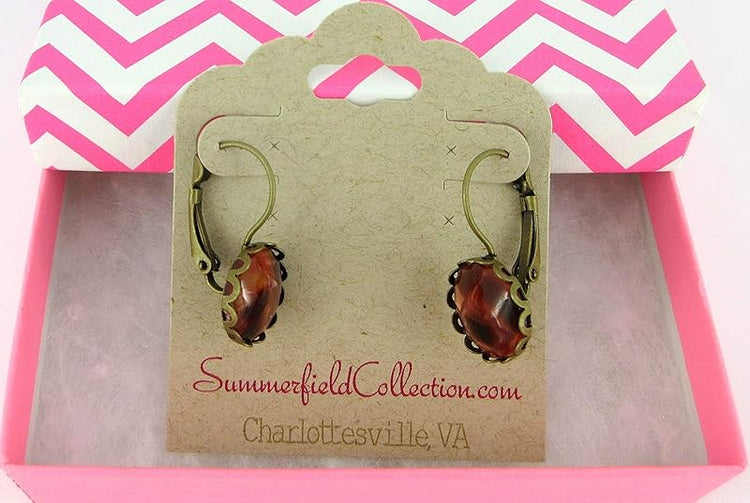 Summerfield Collection Antiqued Gold-tone Faux Tortoise Shell Resin Lever-back Drop Earrings