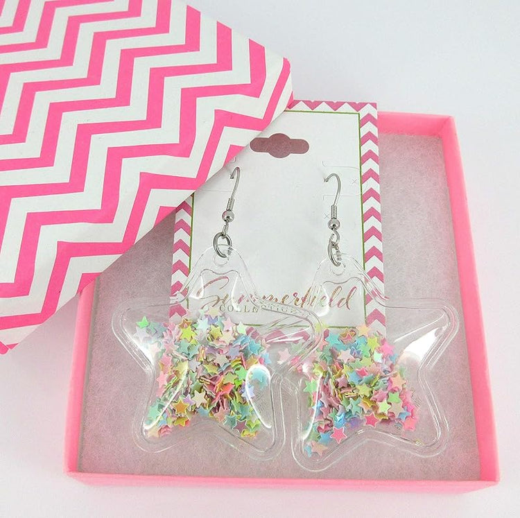 Summerfield Collection Confetti Glitter Shaker Large Star Dangle Earrings Stainless Steel (Multi)