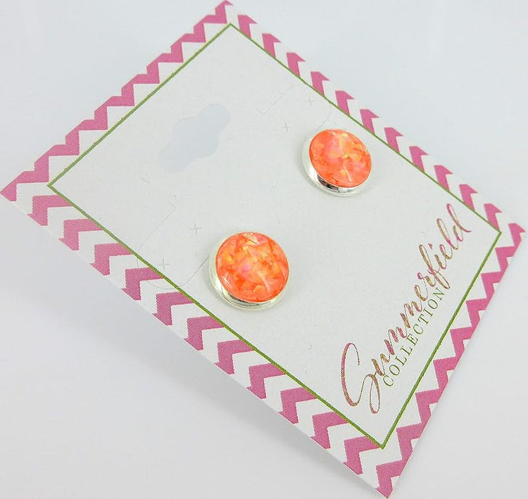 Summerfield Collection Shiny Silver-tone Opalescent Leaf Resin Stud Earrings 10mm (Orange)