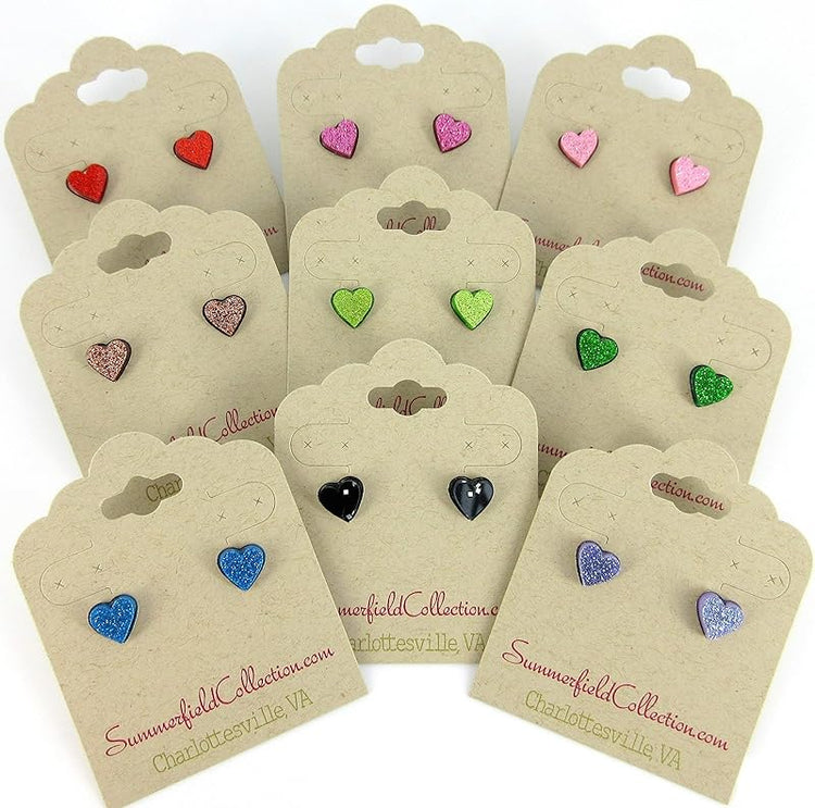 Summerfield Collection Stainless Steel Glitter Acrylic Heart Stud Earrings 8mm (Black)