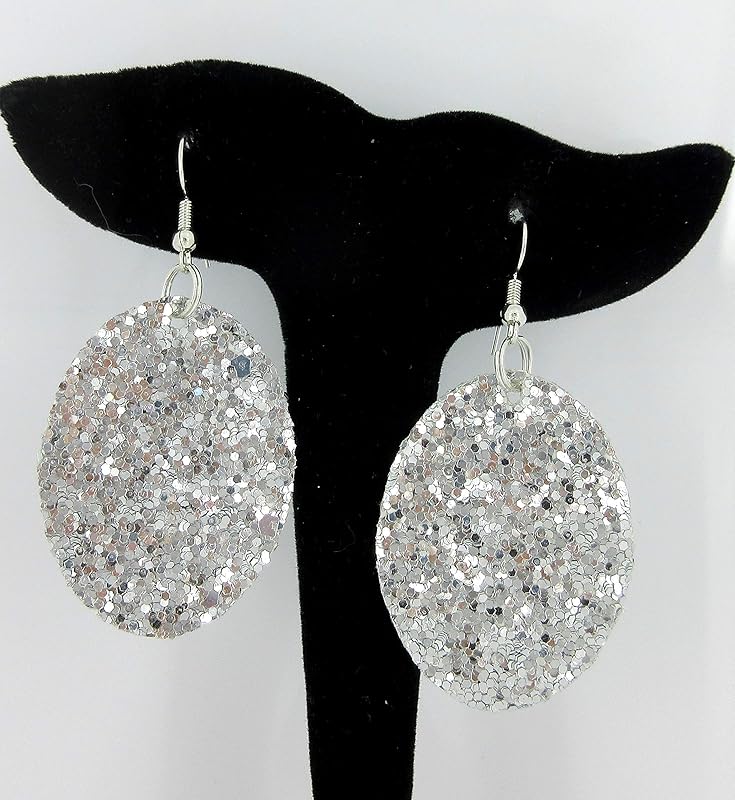 Summerfield Collection Silver-tone Glitter Faux Leather Oval Dangle Earrings (Silver)