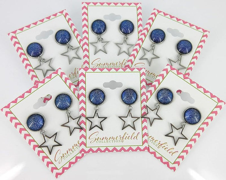 Summerfield Collection Stainless Steel Blue Galaxy Glitter Glass Stud and Star Drop Earrings
