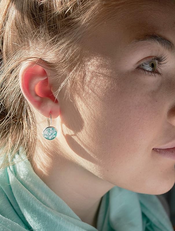 Summerfield Collection Silver-tone Robin Egg Blue and White Glitter Glass Lever-back Drop Earrings Hand-painted
