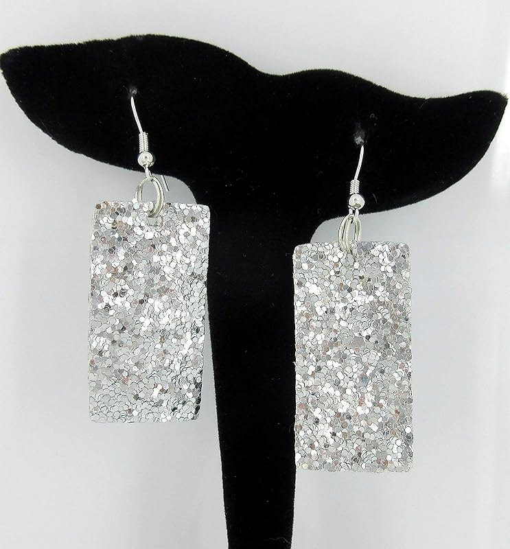 Summerfield Collection Silver-tone Glitter Faux Leather Large Rectangle Dangle Earrings (Silver)