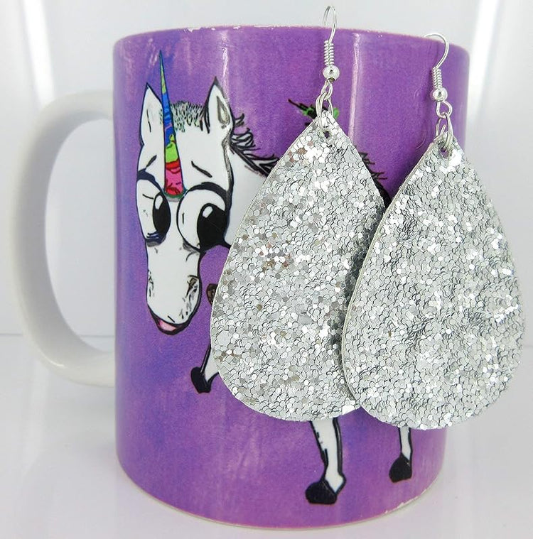 Summerfield Collection Silver-tone Glitter Faux Leather Large Teardrop Dangle Earrings (Silver)