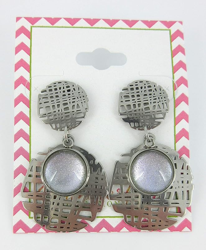 Summerfield Collection Stainless Steel Colorshifting Glitter Glass Geo Drop Earrings