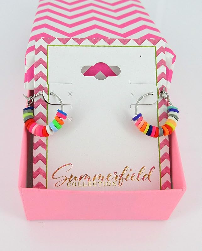 Summerfield Collection 15mm Stainless Steel Polymer Clay Katsuki Bead Hoop Earrings (Bright Multi)