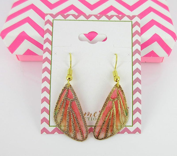 Summerfield Collection Gold Tone Butterfly Wing Fabric Dangle Earrings (Red Orange)