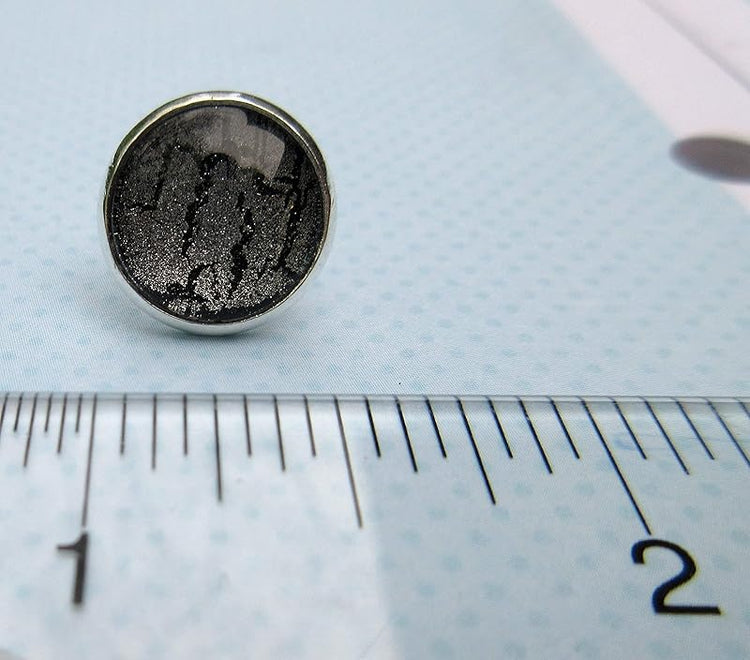 Summerfield Collection Silver-tone Black Shattered Glitter Glass Stud Earrings Hand-painted 12mm