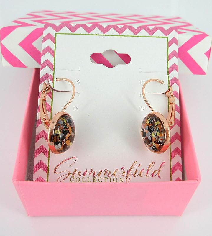 Summerfield Collection Rose Gold-Tone Pearly Silver and Black Glitter Glass Drop Earrings