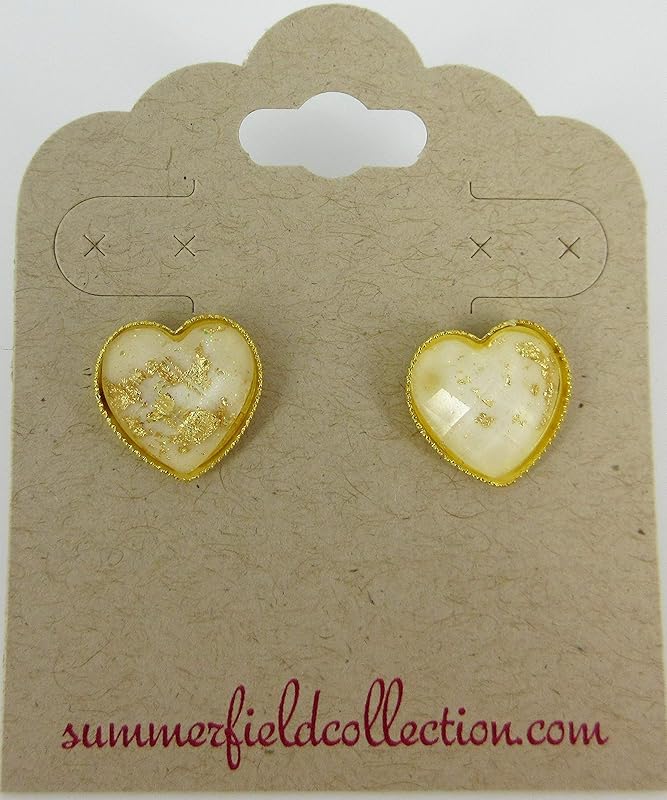 Summerfield Collection Gold-tone Heart Shaped Faceted Resin Leaf Foil Stud Earrings 12mm (White)