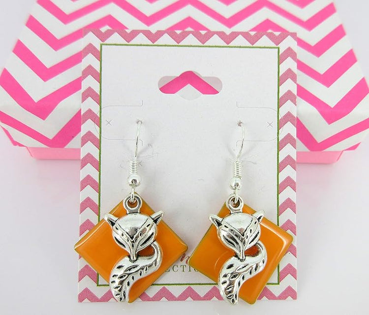 Summerfield Collection Silver-tone Orange Enamel Fox Charm Dangle Earrings