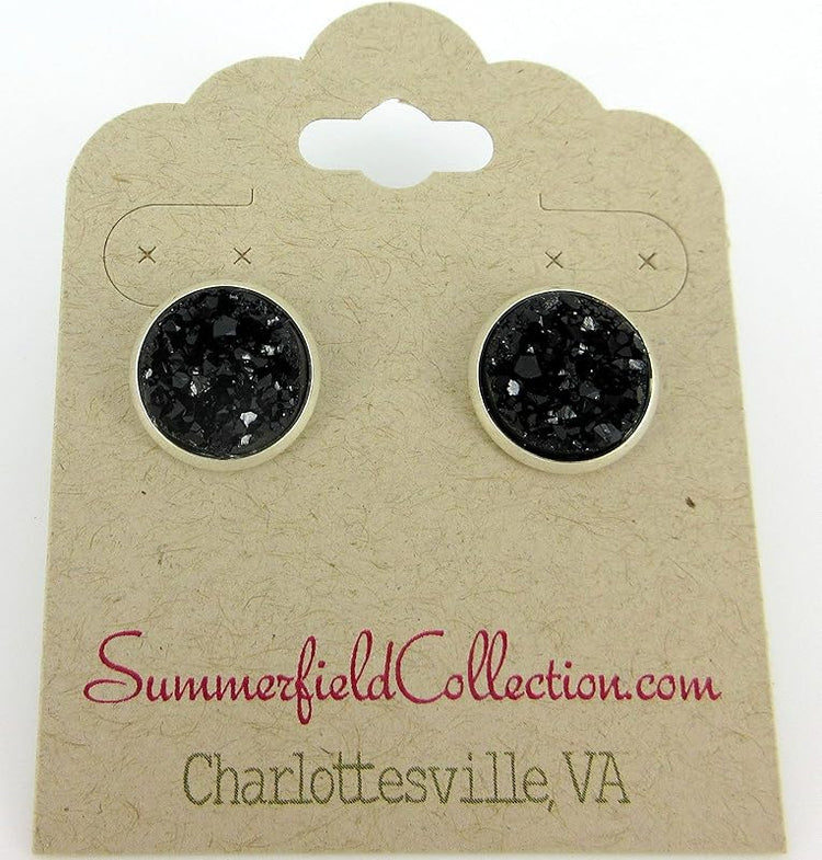 Summerfield Collection Silver-tone Black Faux Druzy Stone Stud Earrings 12mm