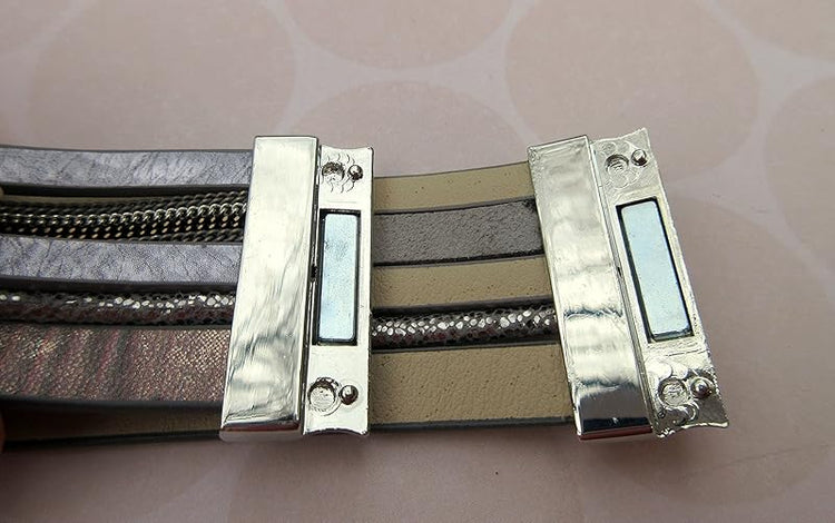 Summerfield Collection Interchangeable Snap Bracelet 3 Charm Set Purple Glitter Glass Layered Leather