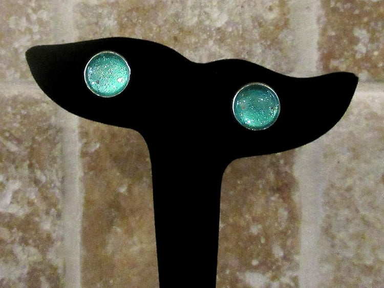 Summerfield Collection Silver-tone Twinkle Glitter Glass Galaxy Stud Earrings Hand-painted 12mm (Mint Green)
