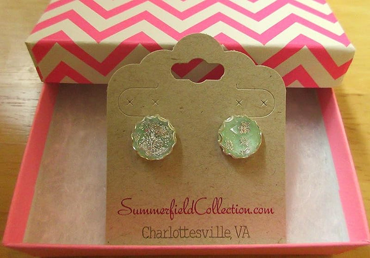 Summerfield Collection Silver Foil Faceted Resin Stud Earrings 12mm (Mint Green)