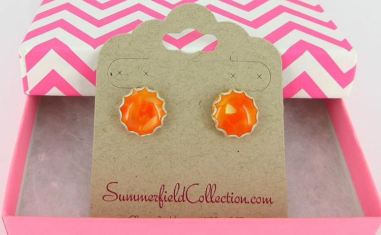 Summerfield Collection Stainless Steel Faux Shell Stud Earrings 12mm (Orange)