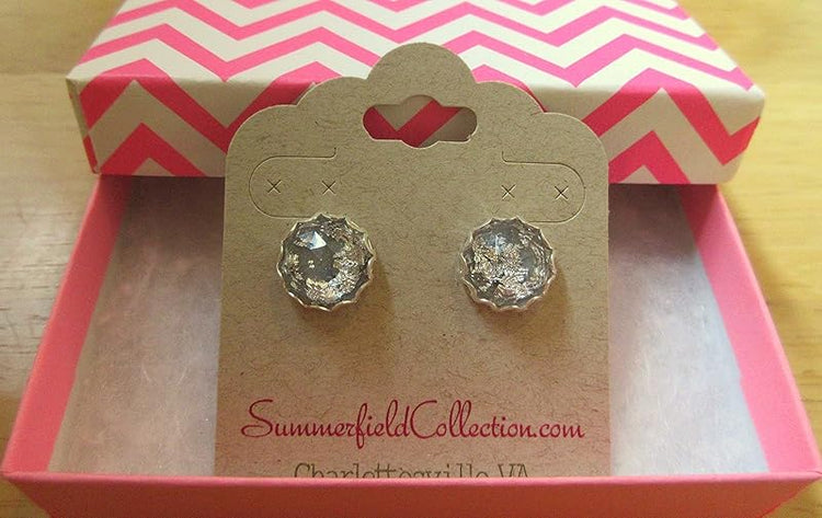 Summerfield Collection Silver Foil Faceted Resin Stud Earrings 12mm (Gray)