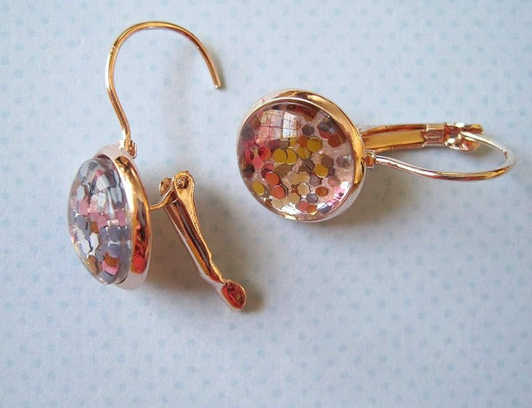 Summerfield Collection Rose Gold-tone Pearly Silver and 5 Metal Glitter Glass Drop Earrings Hand-painted